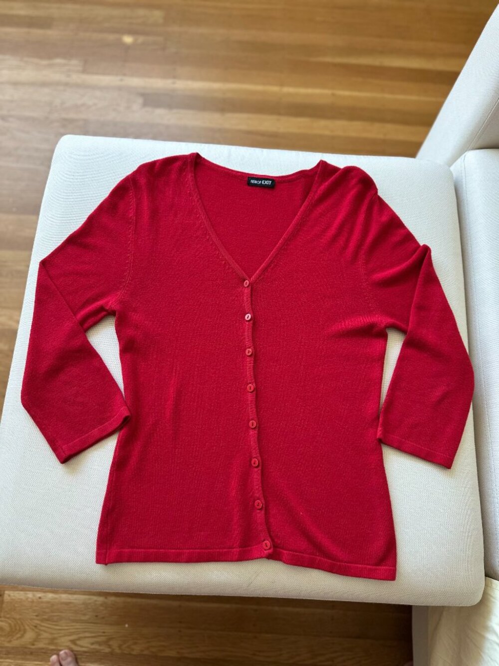 Red Button Front Cardigan with 3/4 Sleeves